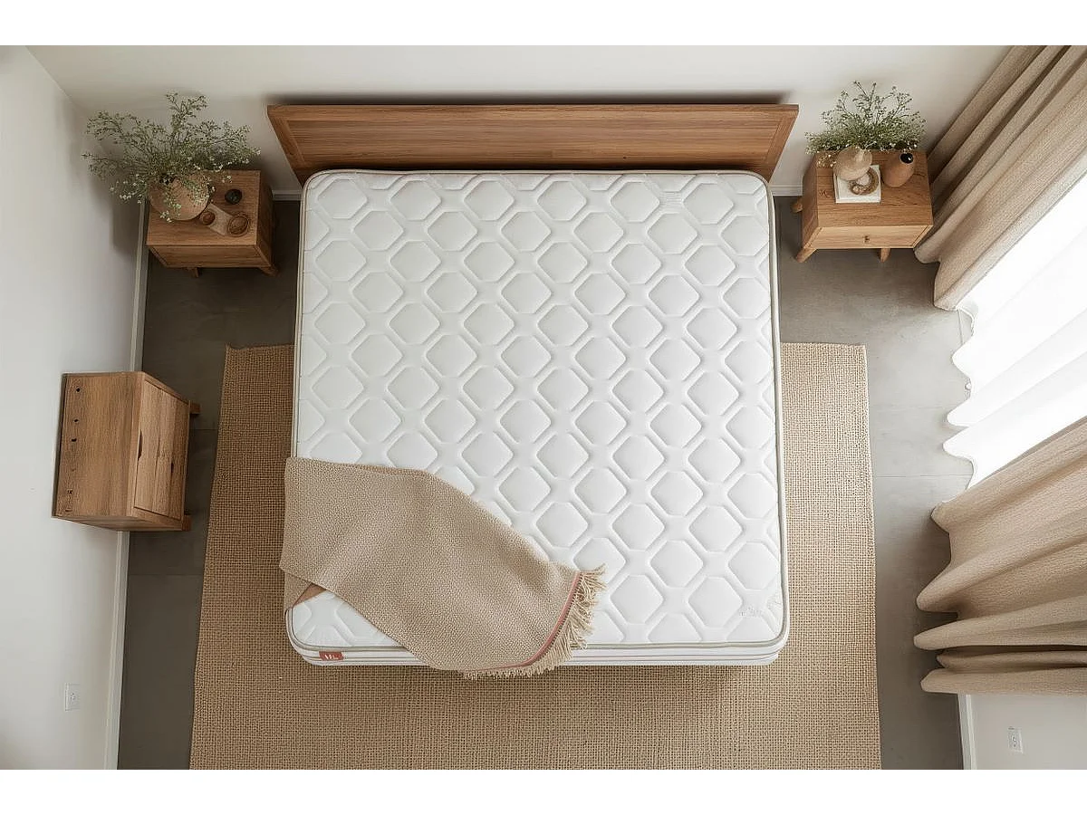 Pack prêt à dormir matelas LE DOUX 140x190cm Mémoire de forme - Ep. 24cm + sommier kit Blanc + 2 oreillers + couette 240x220