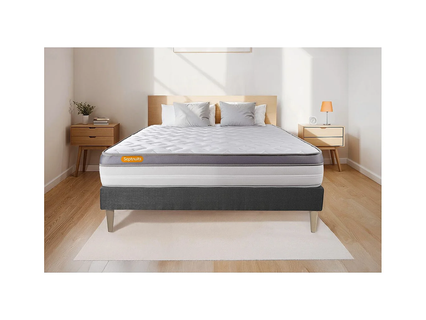 Matelas + sommier gris 140x190 Memo Zen Mousse à mémoire de forme 5 zones de confort MAXI épaisseur