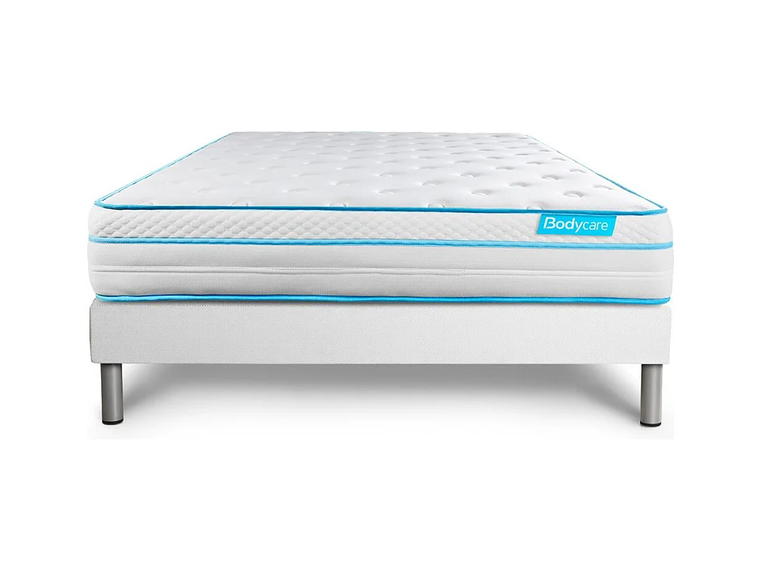 Ensemble 140x190 matelas BodyMax micro ressorts ensachés et mémoire de forme + sommier kit blanc