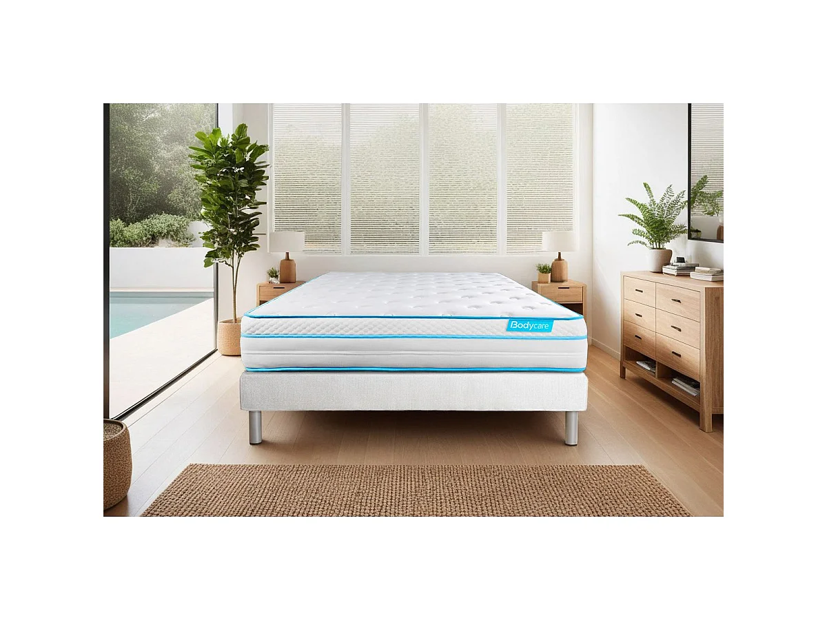 Ensemble 140x190 matelas BodyMax micro ressorts ensachés et mémoire de forme + sommier kit blanc