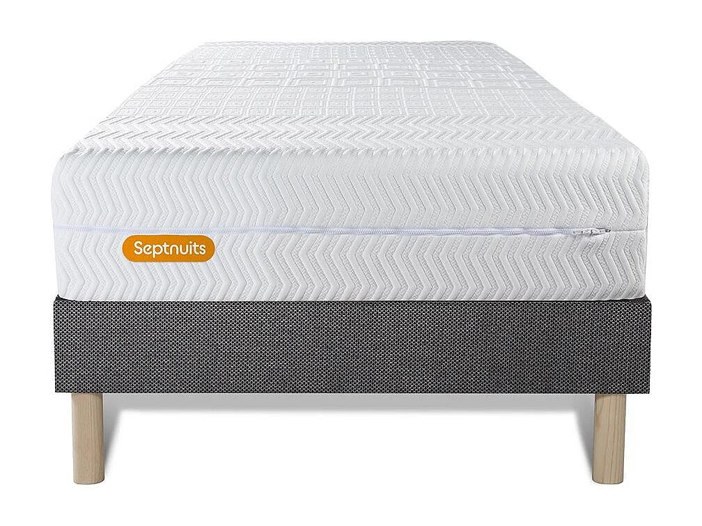 Matelas + sommier gris 90x190 Memo Bio Mousse à mémoire de forme 5 zones de confort Maxi épaisseur Déhoussable