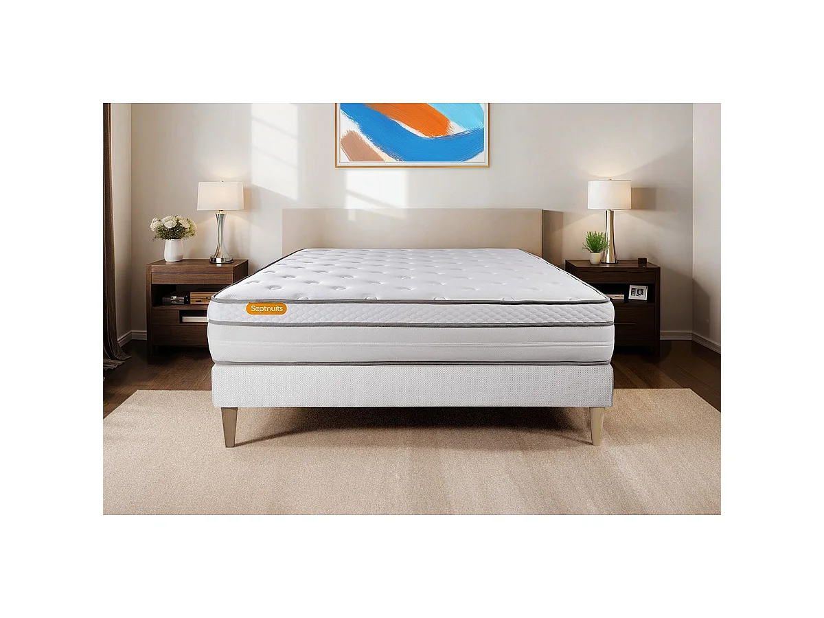 Matelas + sommier 90x200 Memo Luxe Ressorts ensacheés + mémoire de forme 5 zones de confort MAXI épaisseur
