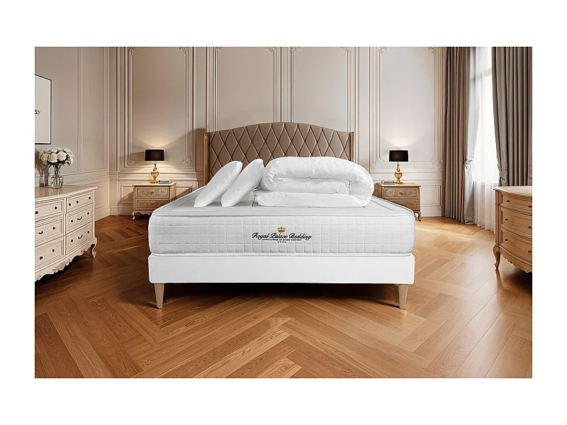 Komplettpaket Bett - Matratze 200x200 cm + Boxspringbett mit Lattenrost (im Set) + 2 Kopfkissen + Bettdecke - Balmoral