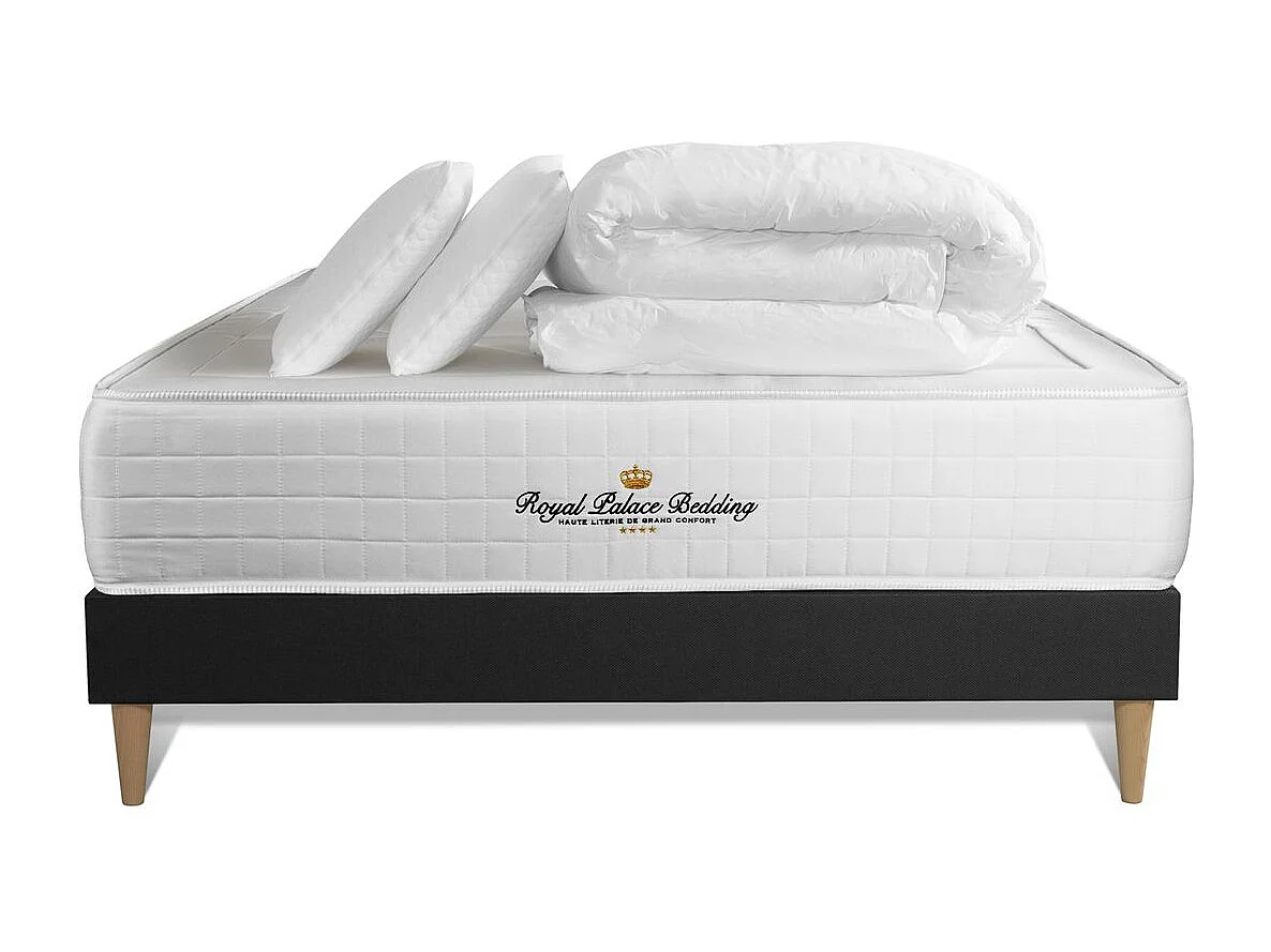 Pack matelas ressorts ensachés + mémoire de forme maxi épaisseur Windsor 160x200cm + 2 oreillers + 1 couette 260x240cm