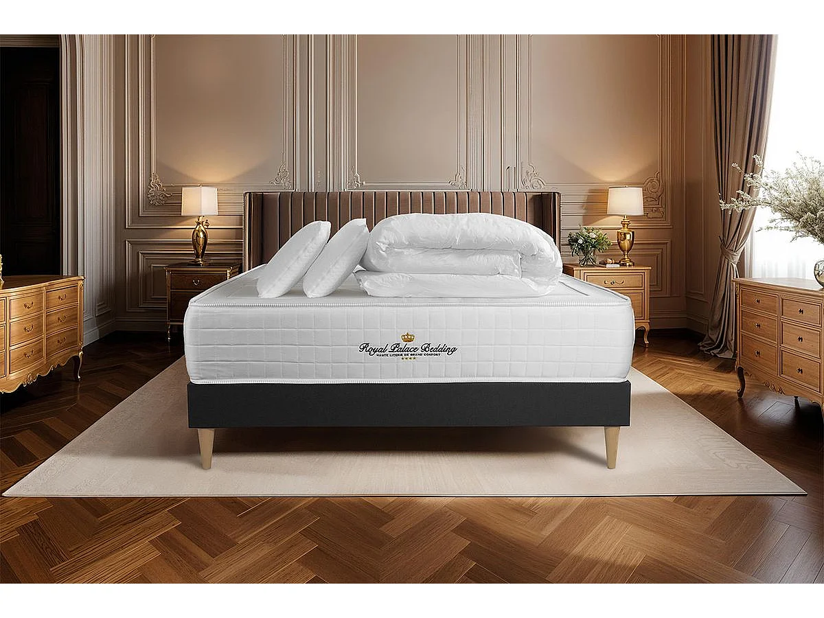 Pack matelas ressorts ensachés + mémoire de forme maxi épaisseur Windsor 160x200cm + 2 oreillers + 1 couette 260x240cm