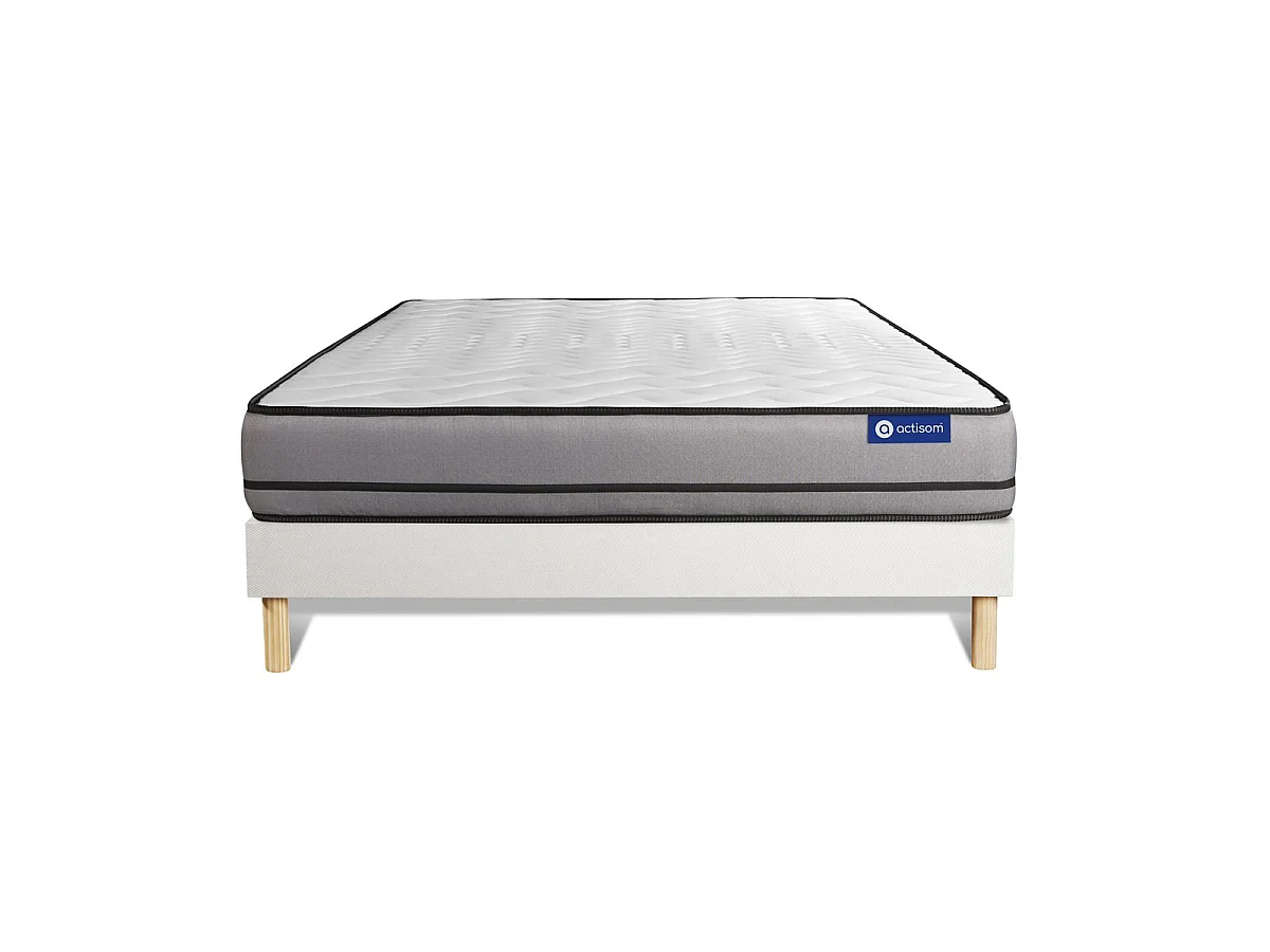 Ensemble matelas ACTILATEX 140x200cm 2 faces à MÉMOIRE DE FORME+LATEX 3zones de confort + sommier KIT blanc