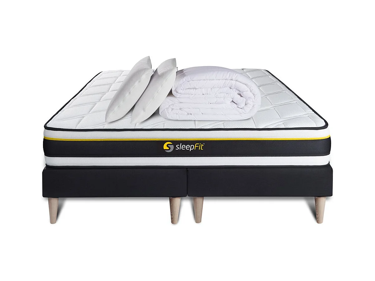 Pack double sommier 80x200 + matelas SOFT 160x200 + 2 oreillers mémoire de forme + Couette Percale