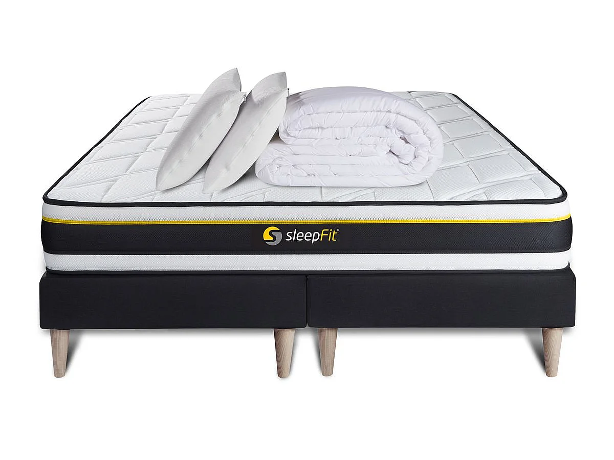 Pack double sommier 80x200 + matelas SOFT 160x200 + 2 oreillers mémoire de forme + Couette Percale