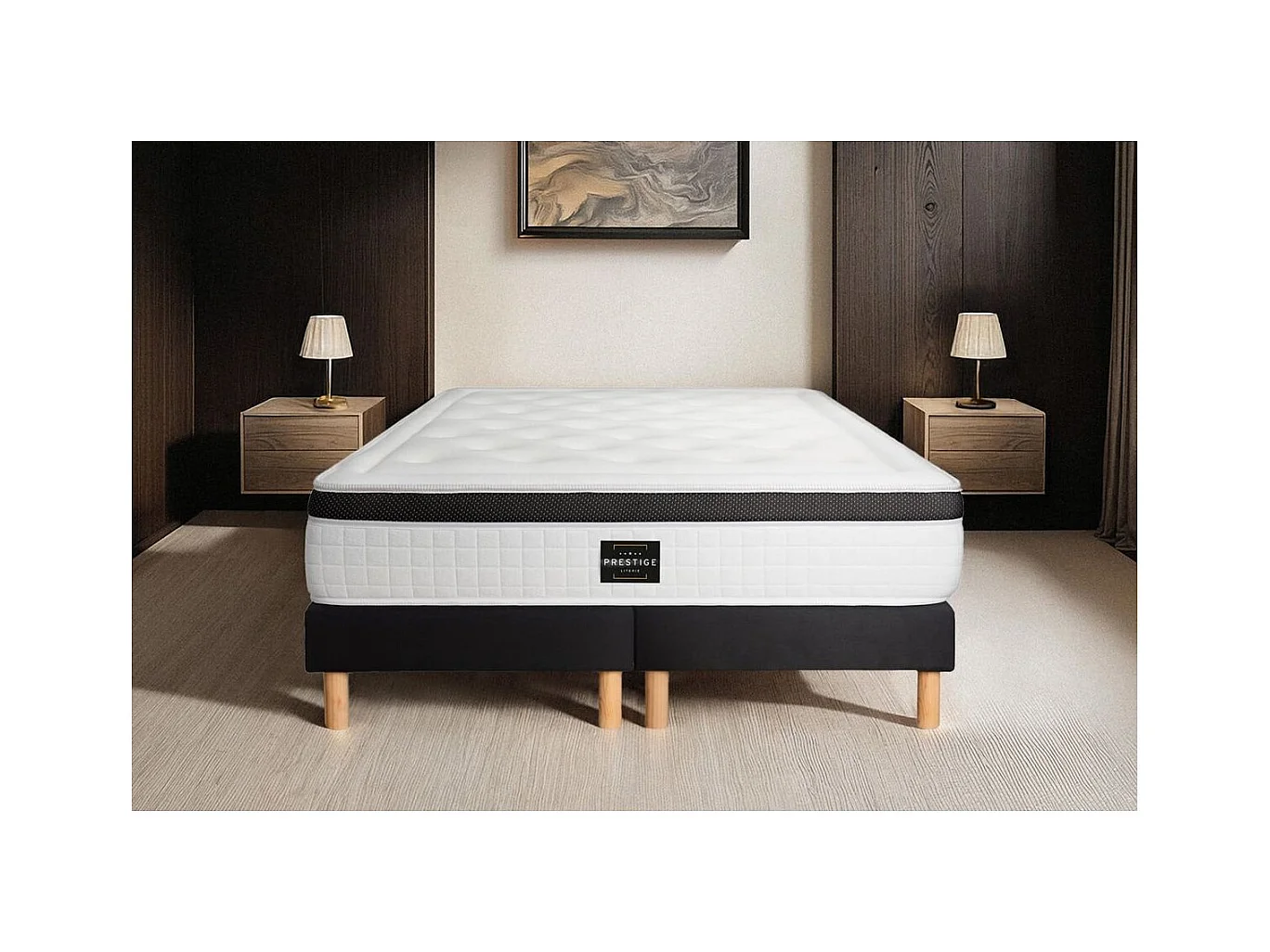 Ensemble Privilège 200x200 Mémoire de forme 5 zones double sommier noir