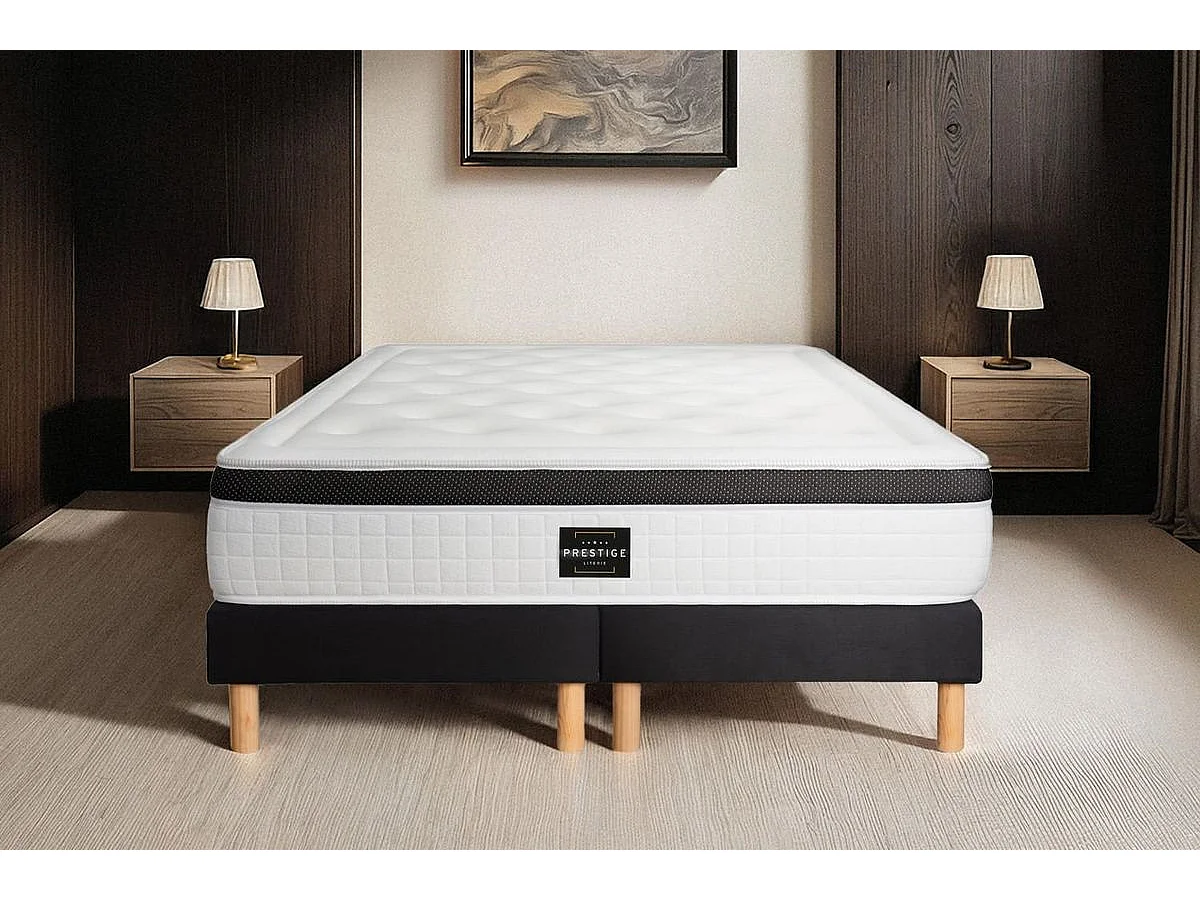 Ensemble Privilège 200x200 Mémoire de forme 5 zones double sommier noir