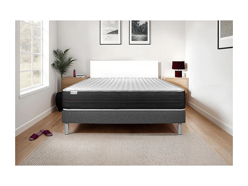 Ensemble VITALMEMO ONE 140 x 200 cm sommier Kit gris