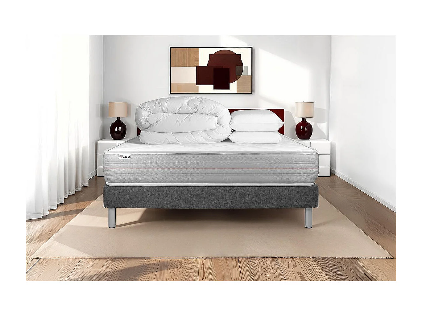 Pack prêt à dormir VITALMEMO 140 x 200 cm sommier Kit gris