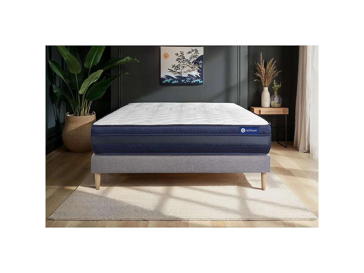 Ensemble matelas ACTILATEX TECH 90x200 Mémoire de forme Maxi épaisseur 5zones de confort + sommier KIT gris