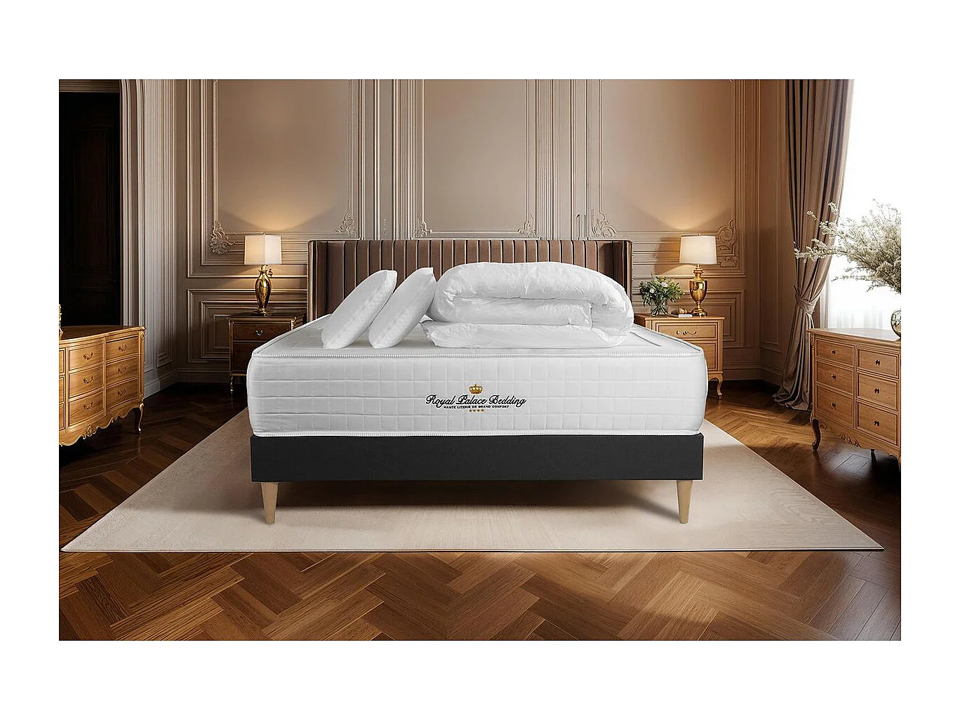 Compleet bedpakket - Matras 160x200 cm + Lattenbodem (kit) + 2 kussens + Dekbed - Windsor