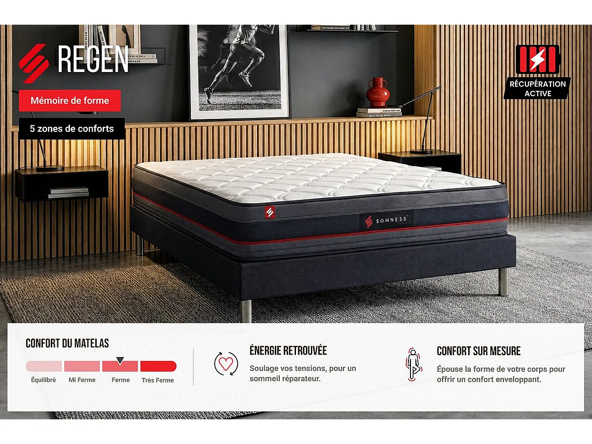Ensemble sommier + matelas REGEN à mémoire de forme 140x190