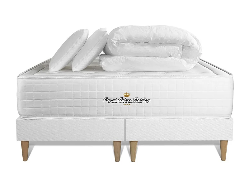 Pack matelas à mémoire de forme maxi épaisseur Buckingham 180x200cm  + double sommier 90x200 cm + 2 oreillers + 1 couette