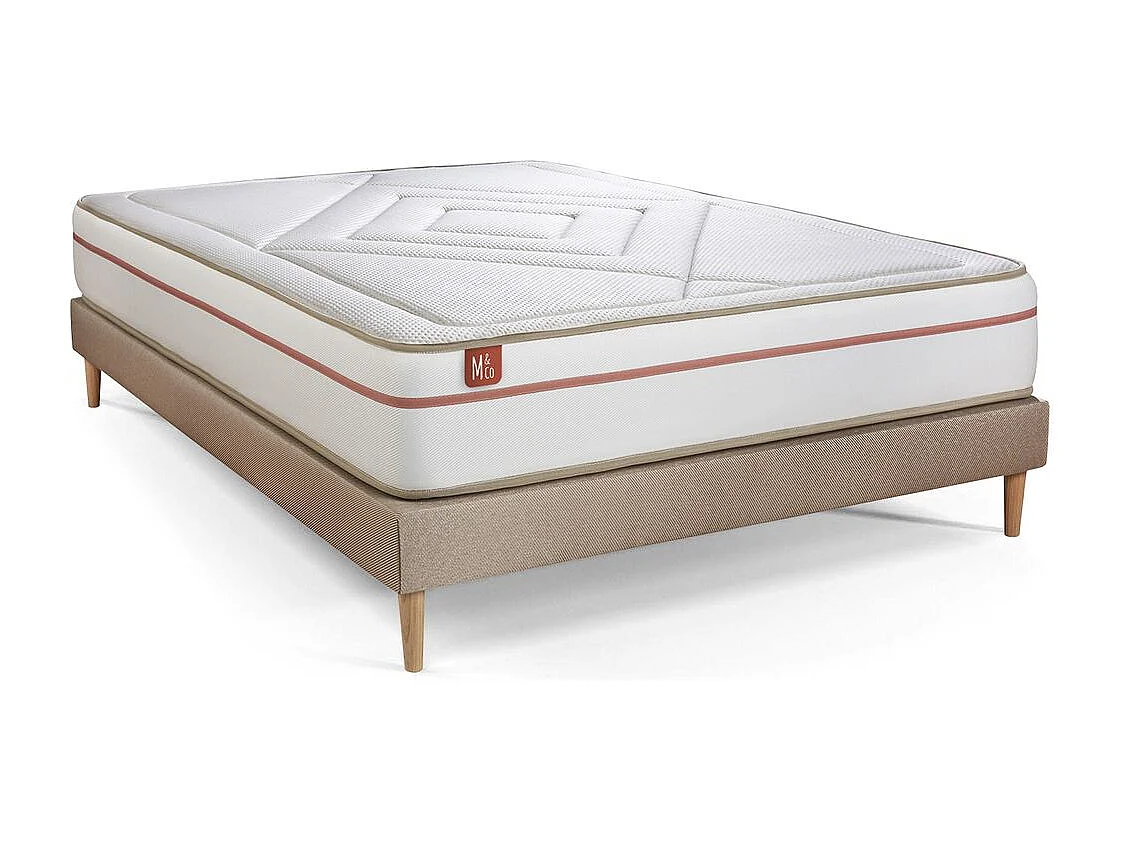 Pack prêt à dormir matelas LE PAISIBLE 140x190cm Mémoire de forme BioVisco + sommier kit Beige + 2 oreillers + couette 240x220