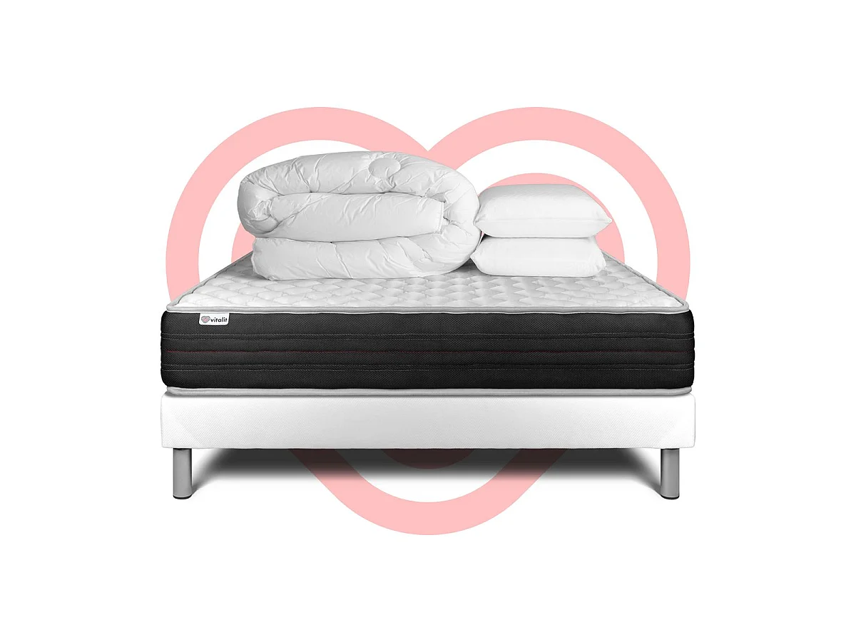 Pack prêt à dormir VITALMEMO ONE 140 x 200 cm sommier Kit blanc