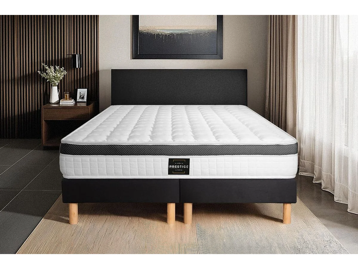 Ensemble Supérieur 160x200 Mémoire de forme 3 zones double sommier noir
