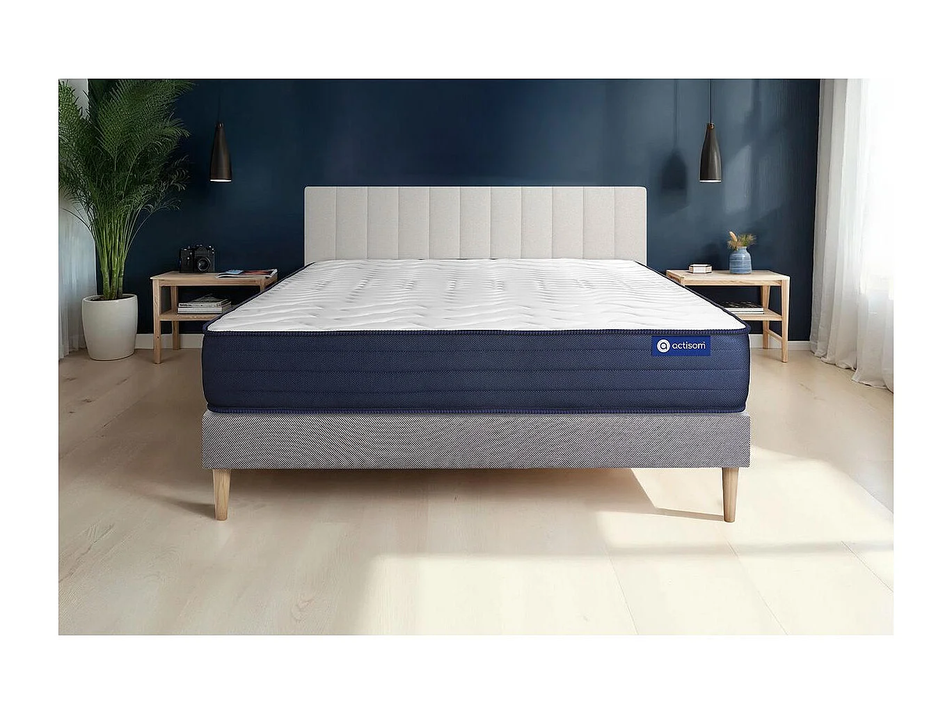 Ensemble matelas ACTIMEMO LIFE 200x200 Mémoire de forme 5zones de confort + sommier KIT gri