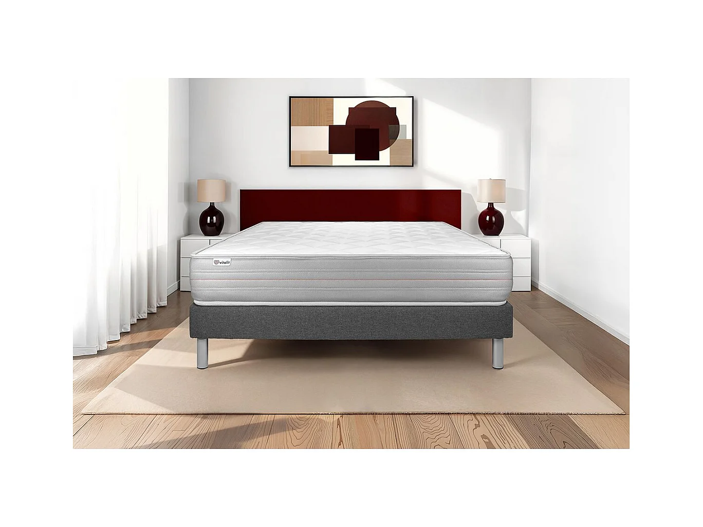 Ensemble VITALMEMO 140x190cm sommier kit gris