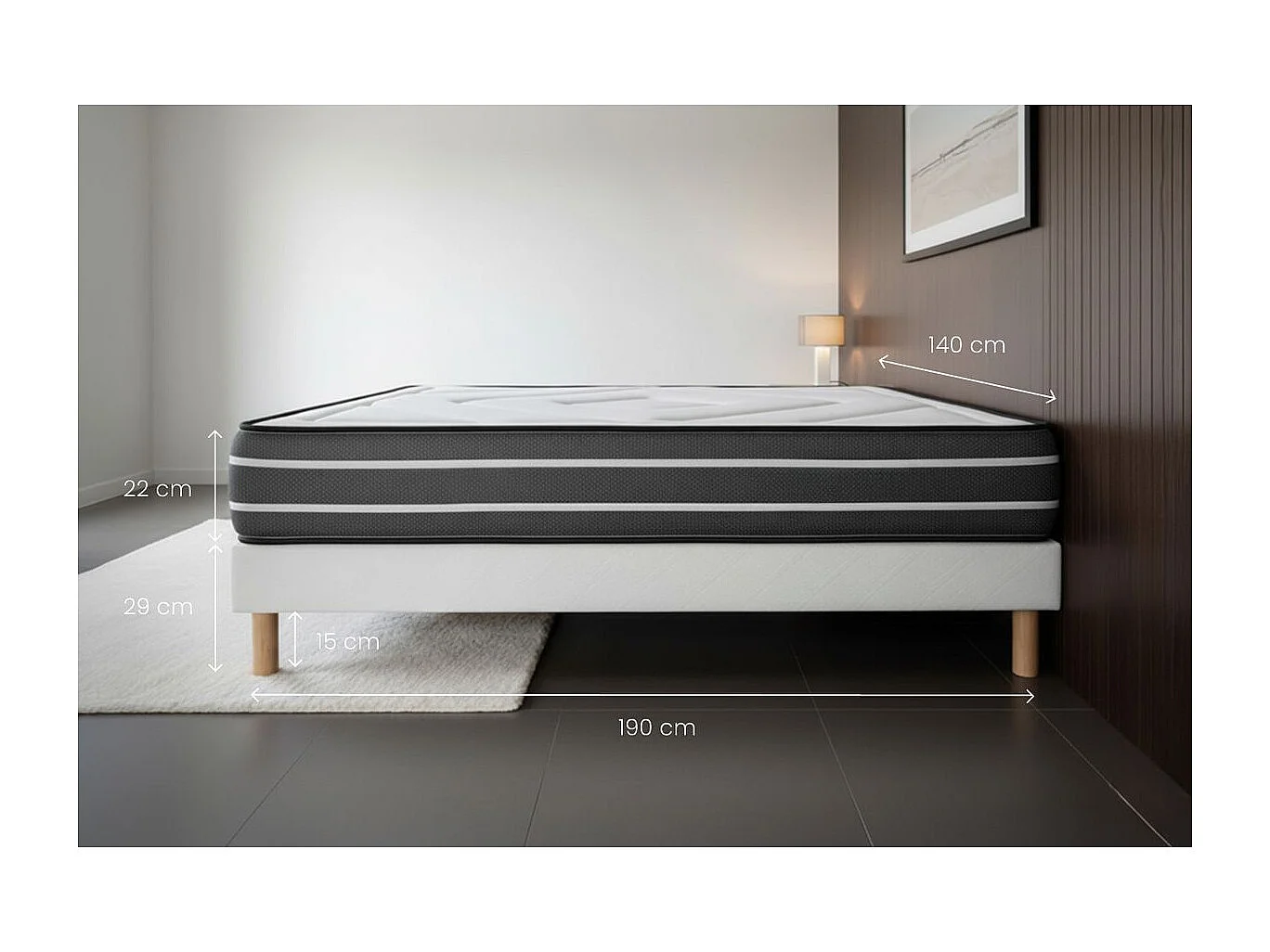 Ensemble Exclusive 140 x 190 cm sommier noir