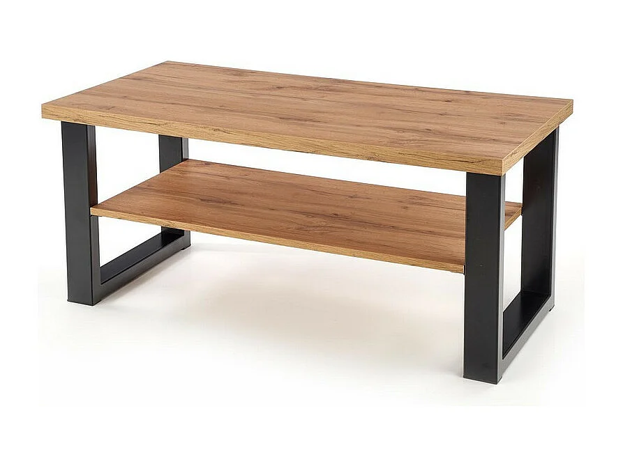 Mesa de centro de estilo industrial de 120x60 cm con tablero de aspecto roble wotan y estante ARIES