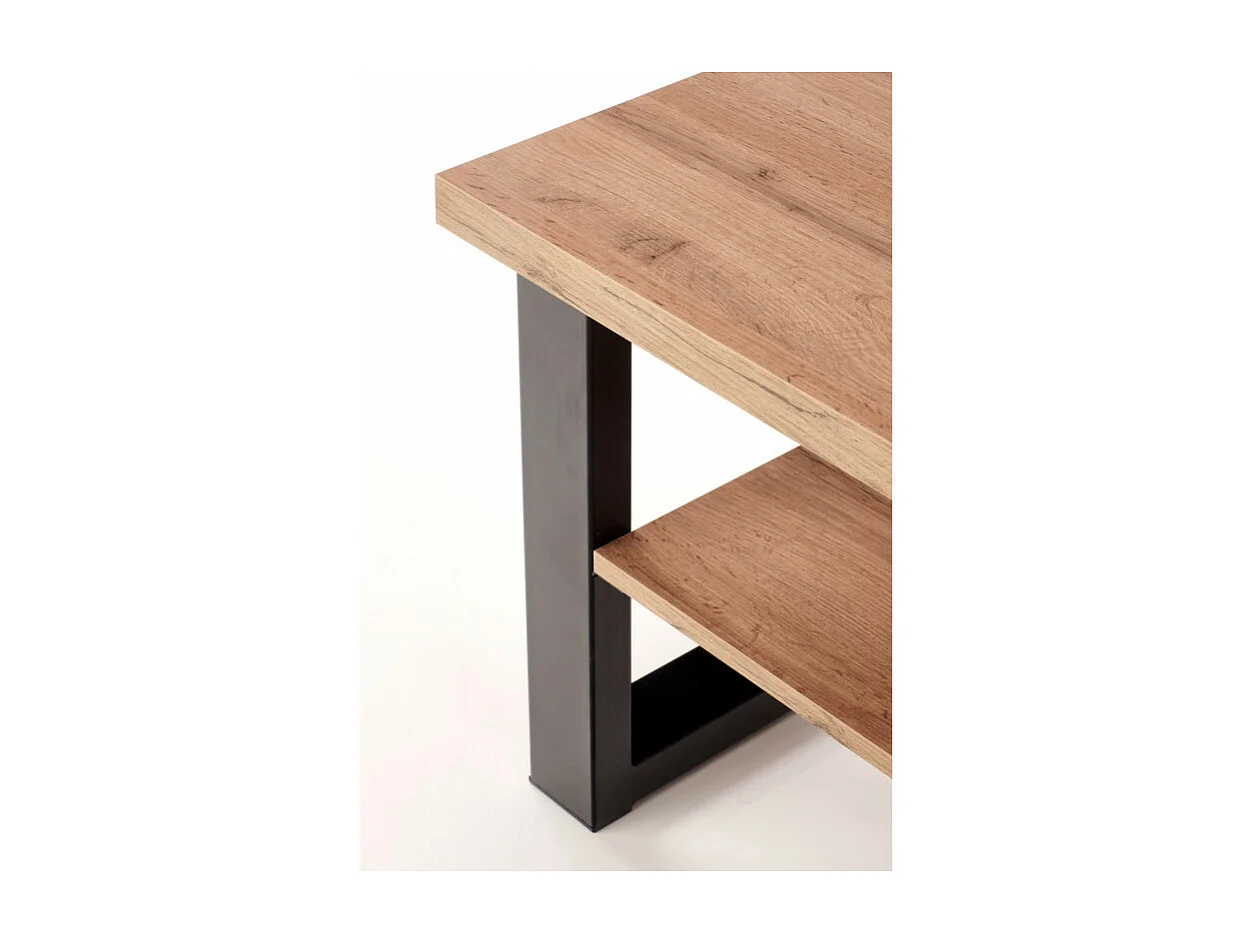 Mesa de centro de estilo industrial de 120x60 cm con tablero de aspecto roble wotan y estante ARIES