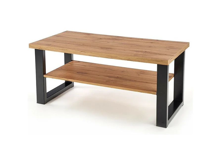 Table basse de style industriel 120x60 cm avec plateau et étagère aspect chêne wotan ARIES