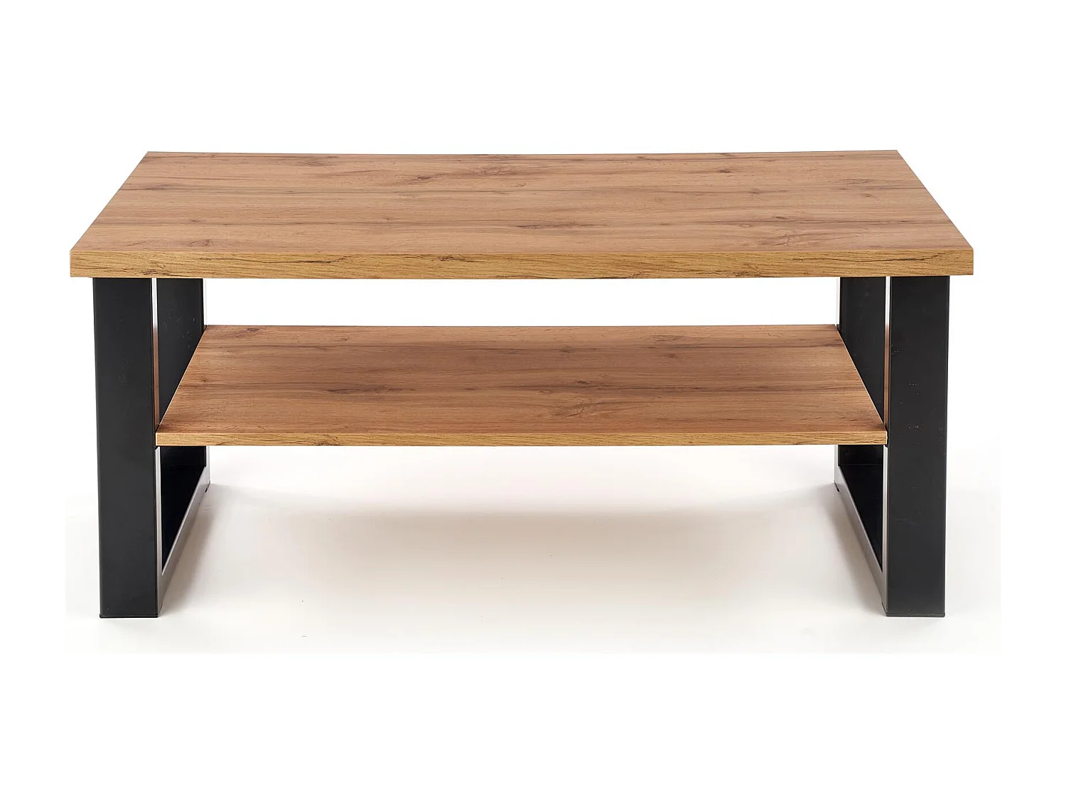 Mesa de centro de estilo industrial de 120x60 cm con tablero de aspecto roble wotan y estante ARIES