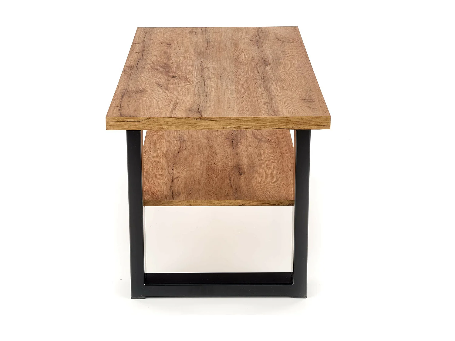 Mesa de centro de estilo industrial de 120x60 cm con tablero de aspecto roble wotan y estante ARIES