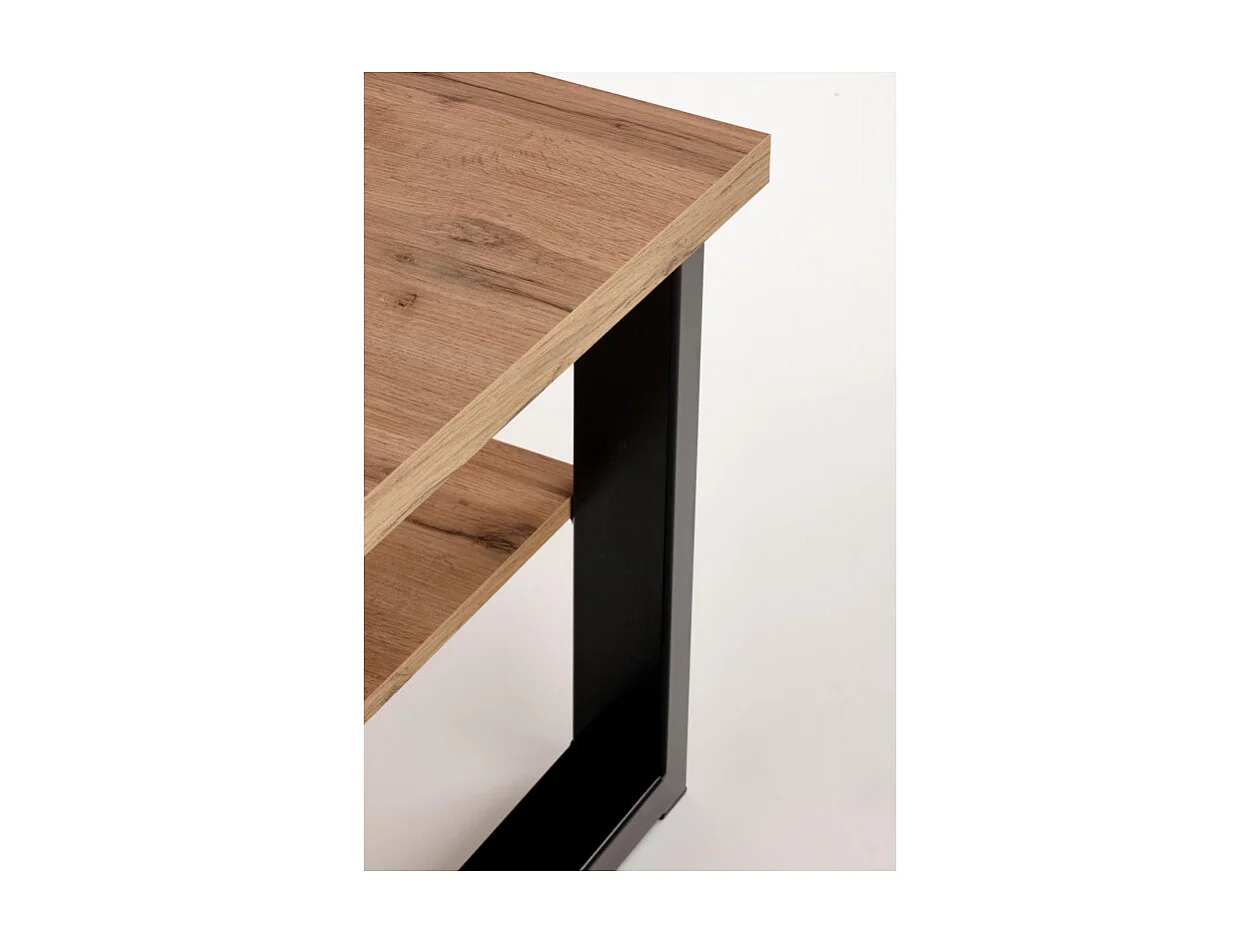 Mesa de centro de estilo industrial de 120x60 cm con tablero de aspecto roble wotan y estante ARIES