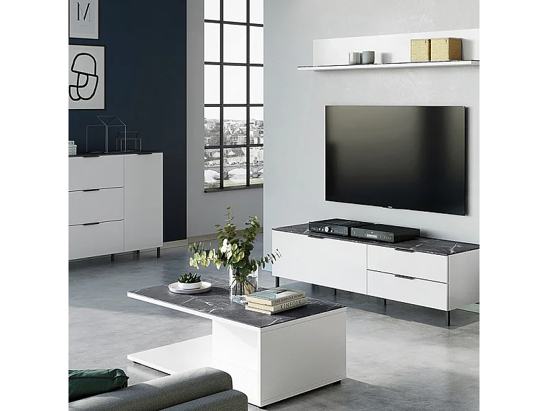 Tavolino da caffè di design bianco e marmo MARBLE