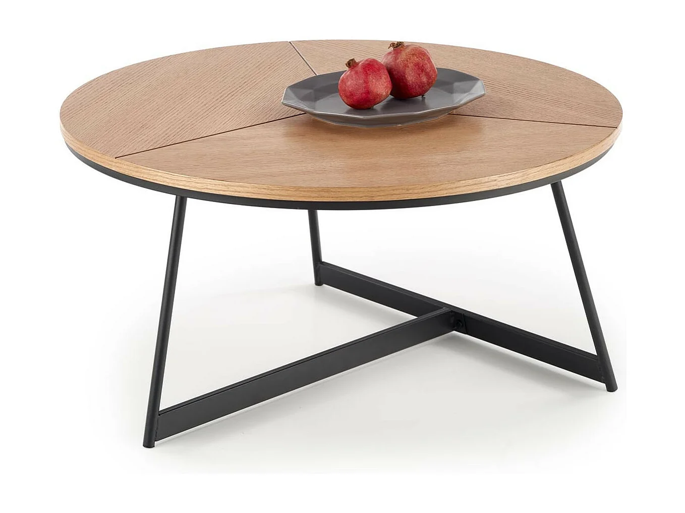 Mesa de centro redonda con tablero de 80 cm de aspecto roble y base de metal negro de diseño PHEBUS