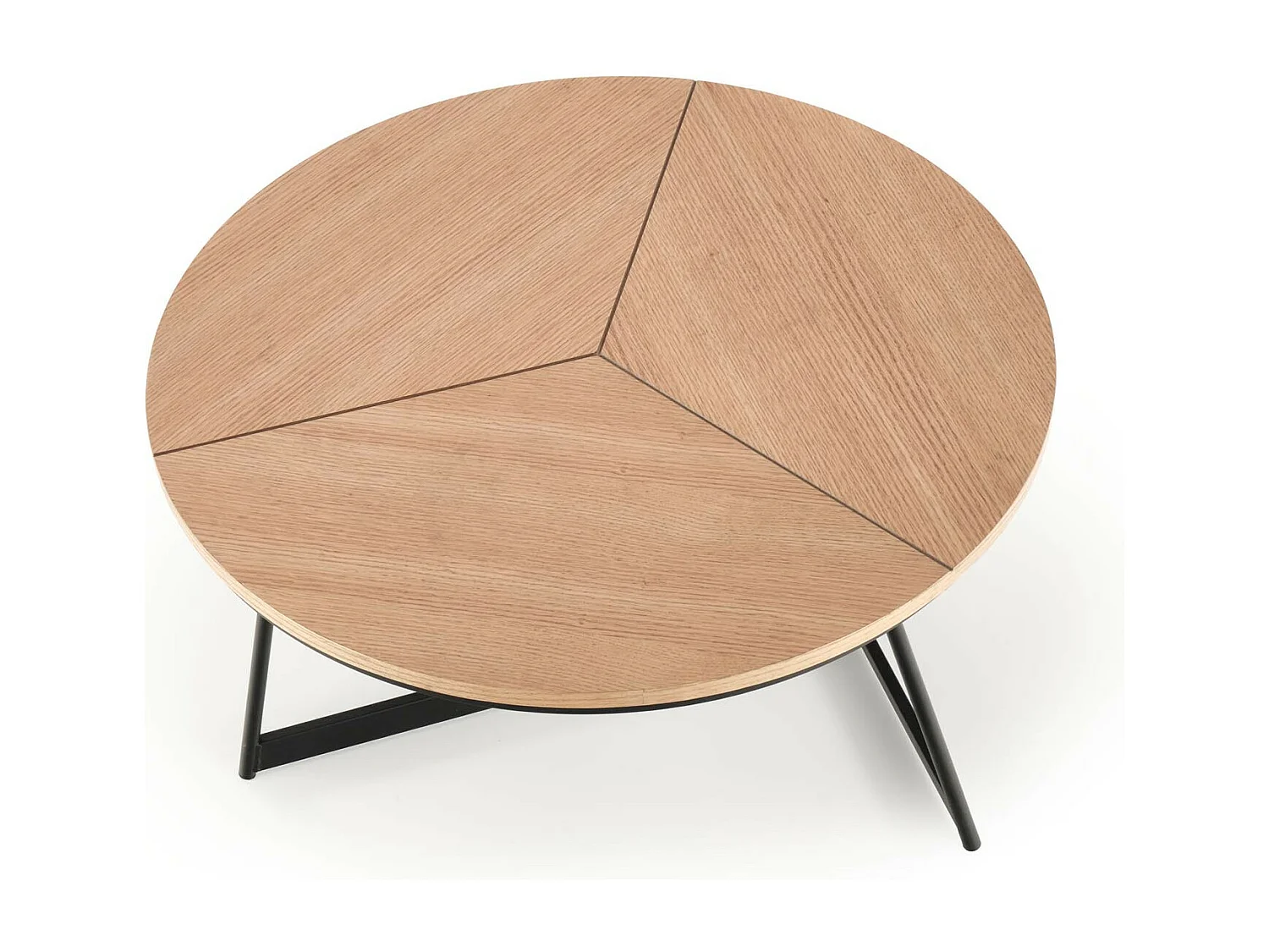 Mesa de centro redonda con tablero de 80 cm de aspecto roble y base de metal negro de diseño PHEBUS