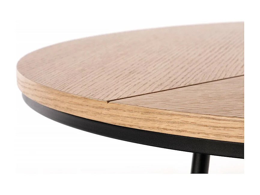 Mesa de centro redonda con tablero de 80 cm de aspecto roble y base de metal negro de diseño PHEBUS