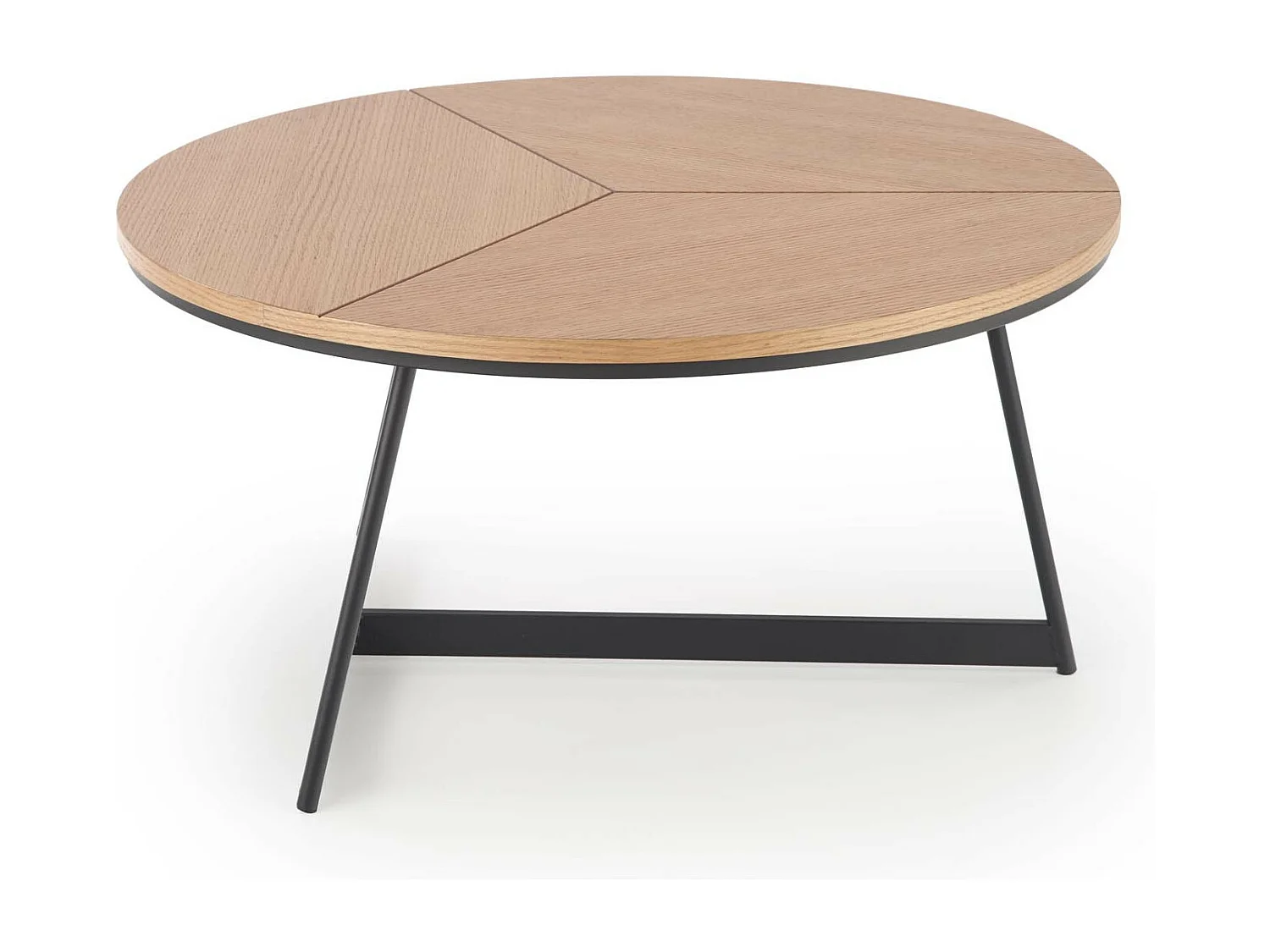 Tavolino rotondo con piano in rovere da 80 cm e base in metallo nero dal design PHEBUS