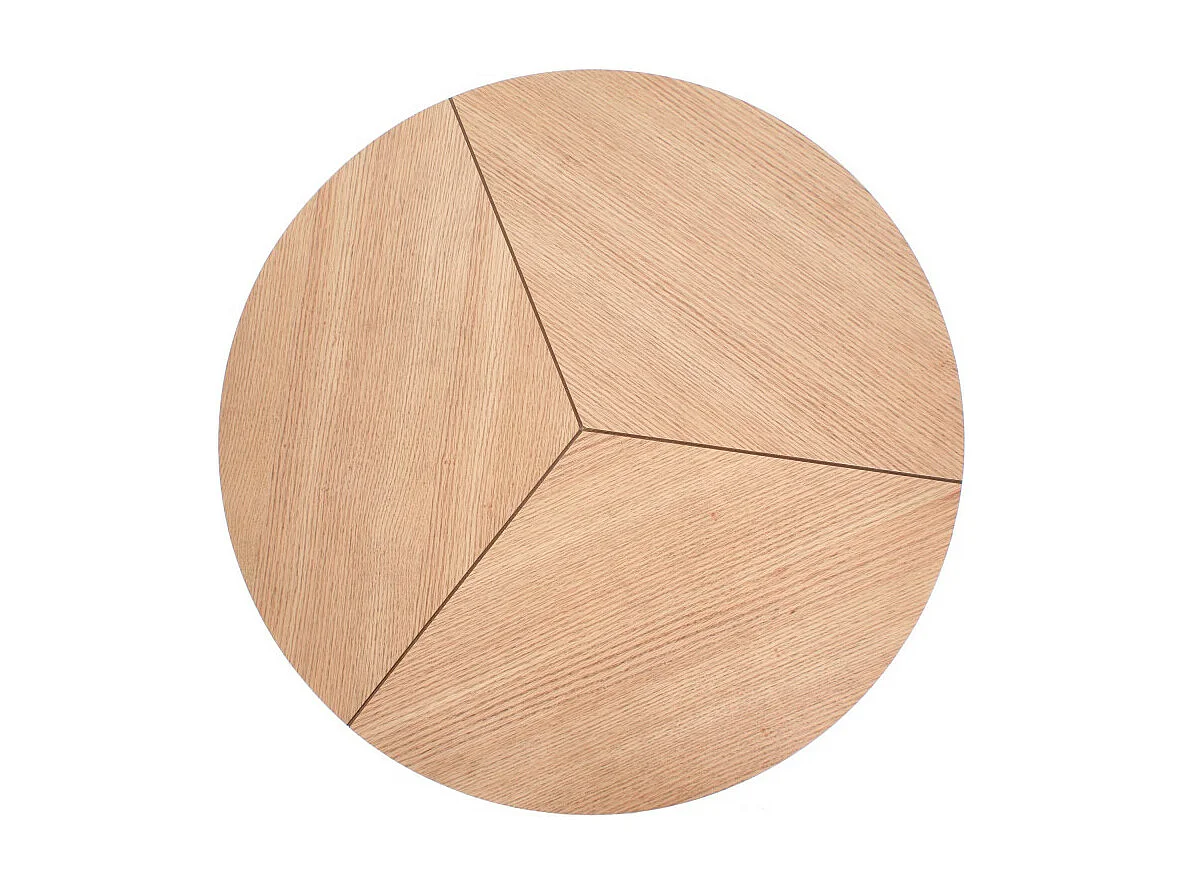 Tavolino rotondo con piano in rovere da 80 cm e base in metallo nero dal design PHEBUS