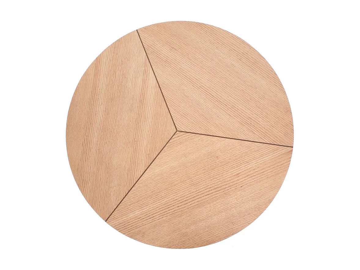 Table basse ronde avec plateau aspect chêne 80cm et piètement design en métal noir PHEBUS