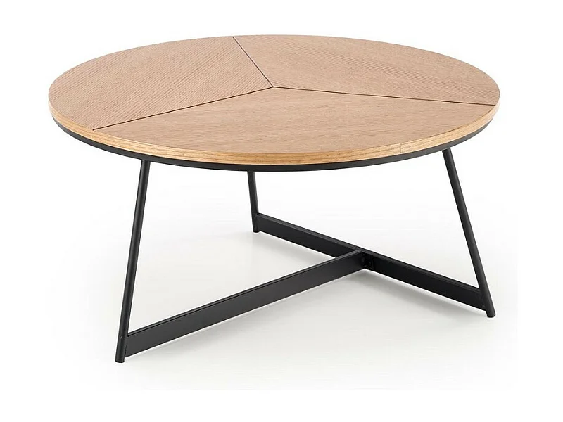 Tavolino rotondo con piano in rovere da 80 cm e base in metallo nero dal design PHEBUS