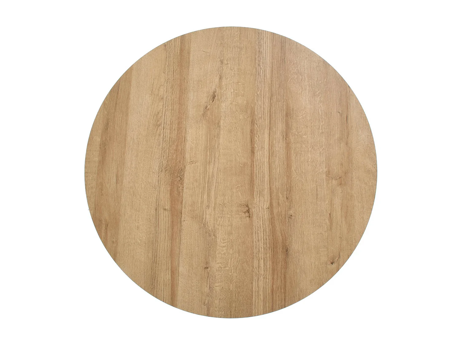 Tavolino rotondo di 80 cm di diametro in rovere dorato con struttura in metallo nero BELENOS