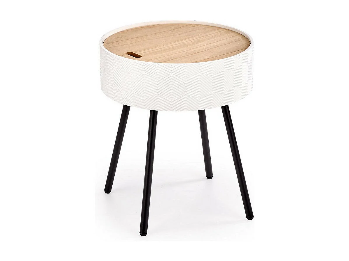 Table basse ronde blanche avec rangement et pieds en métal noir Canopée