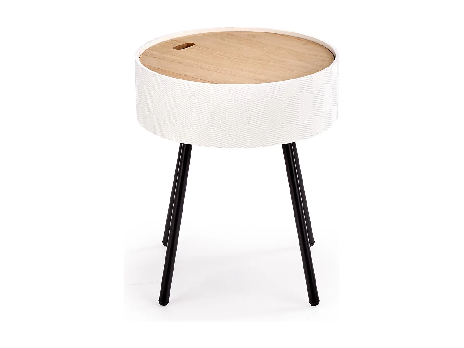 Table basse ronde blanche avec rangement et pieds en métal noir Canopée