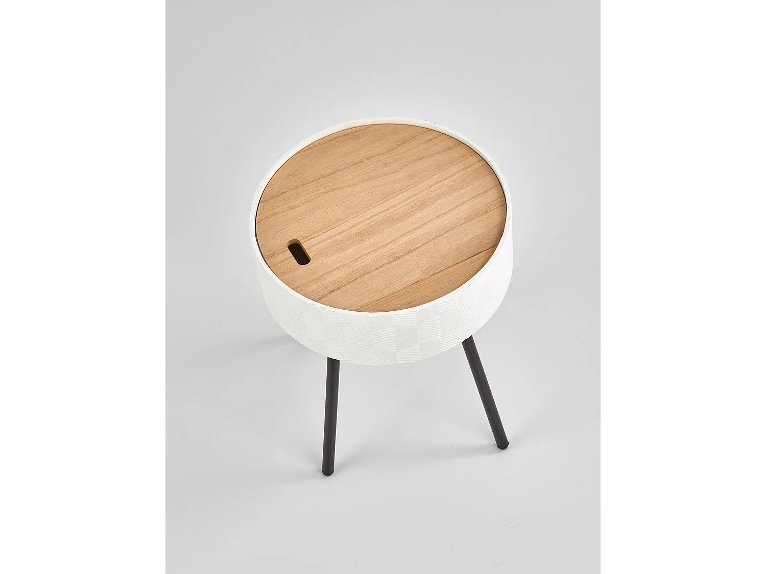 Table basse ronde blanche avec rangement et pieds en métal noir Canopée