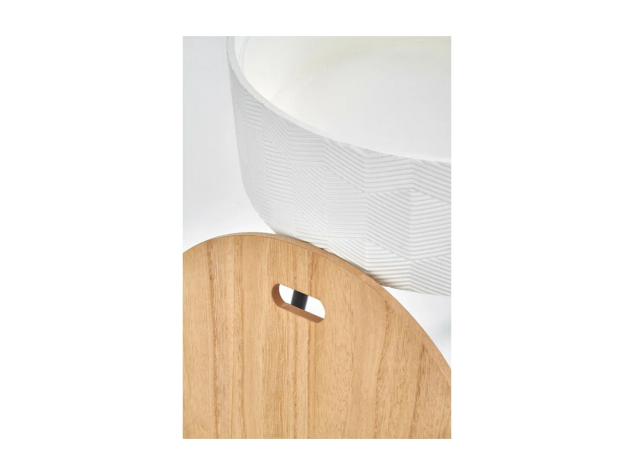 Table basse ronde blanche avec rangement et pieds en métal noir Canopée