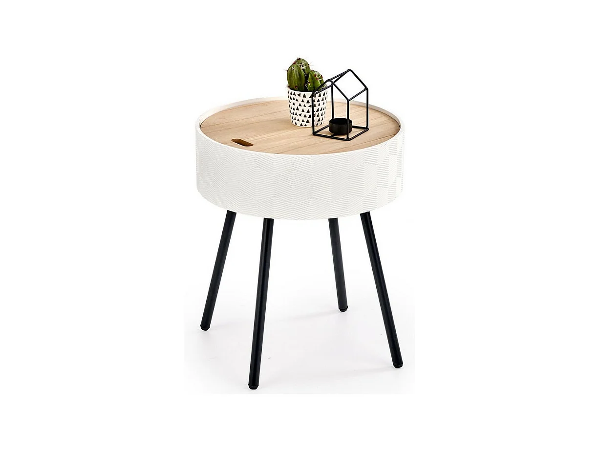 Tavolino rotondo bianco con contenitore e gambe in metallo nero Canopée