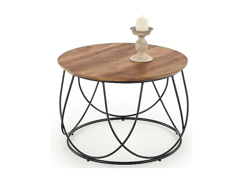 Table basse ronde avec plateau rond diamètre 60 cm et structure design en acier noir Bocage