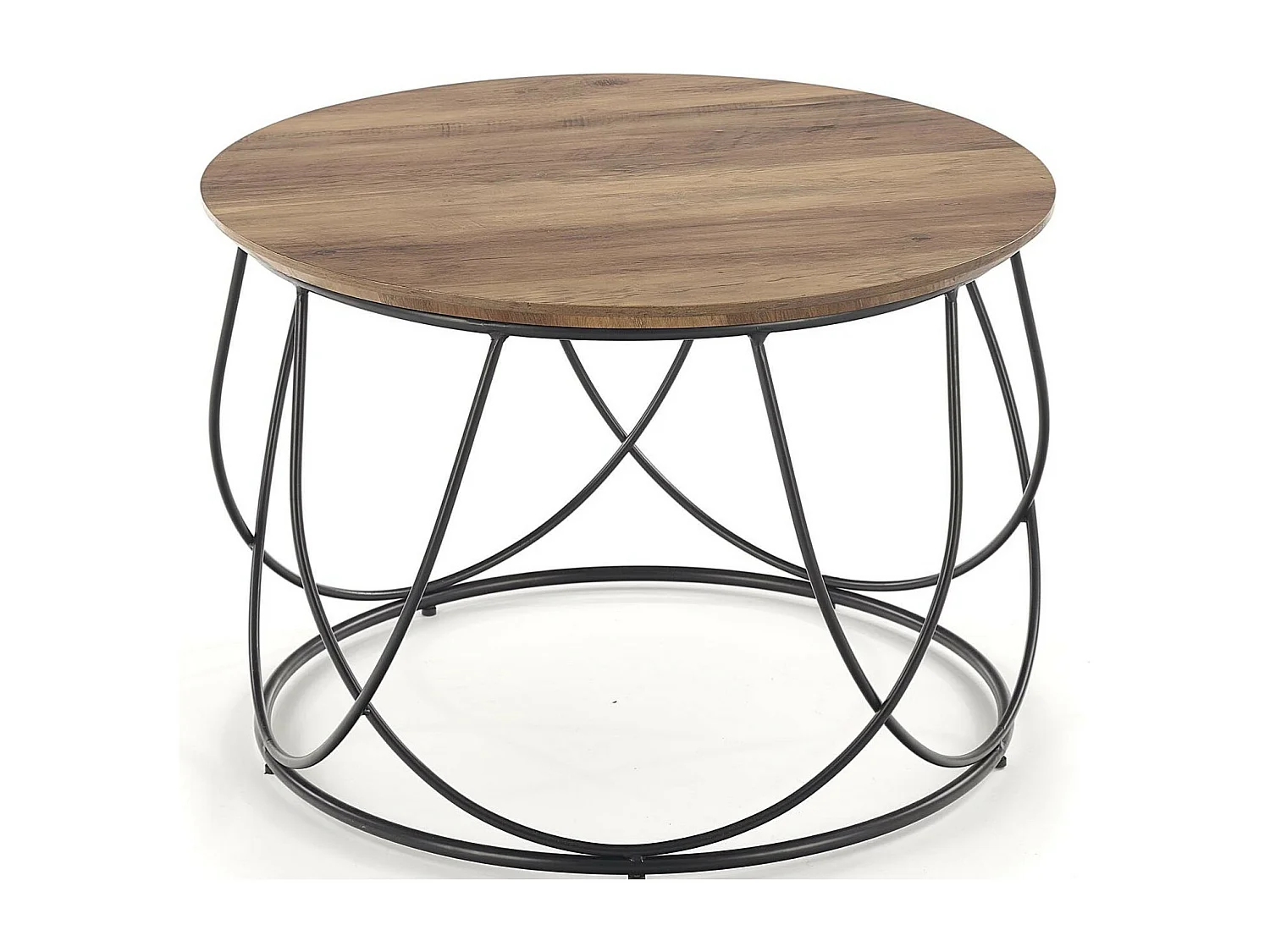 Table basse ronde avec plateau rond diamètre 60 cm et structure design en acier noir Bocage