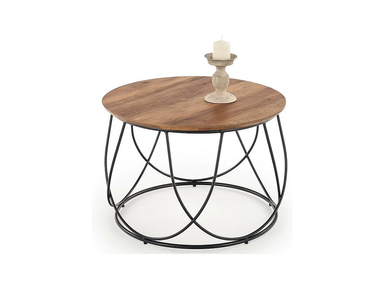Table basse ronde avec plateau rond diamètre 60 cm et structure design en acier noir Bocage