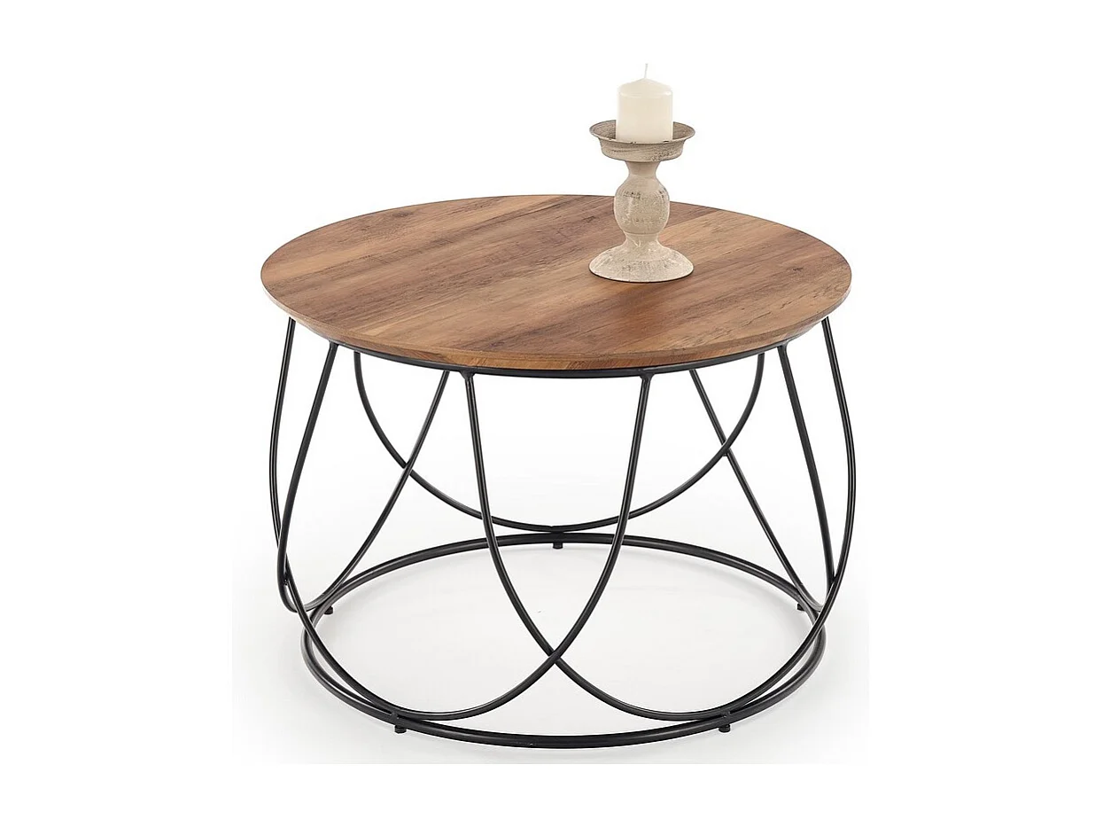 Tavolino rotondo con piano rotondo di 60 cm di diametro e struttura di design in acciaio nero Bocage